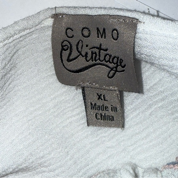 Como Vintage Ivory Embroidered Peasant Blouse Tie Neck Boho XL - Picture 5 of 8